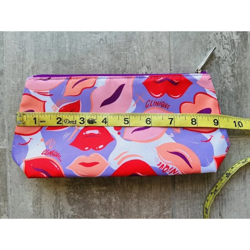 CLINIQUE Lips Purple Pink Red Cosmetic Zipper Travel Makeup Bag Organizer NEW - Picture 3 of 4